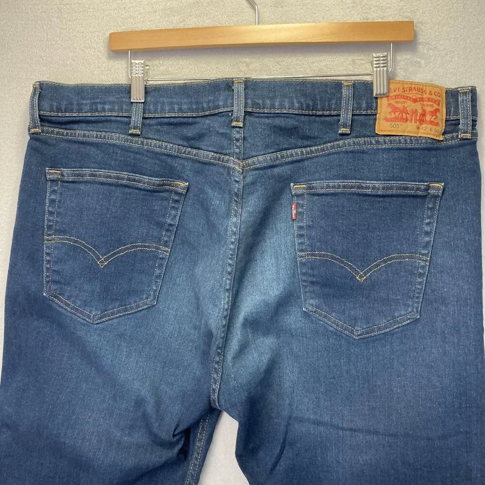 Levis 505 Jeans Mens 40x27 Blue Stretch Denim Straight Leg Regular Fit Waterless
